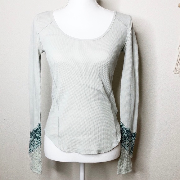 Free People Mint Bandana Cuff Round neck Waffle Thermal - Picture 2 of 8